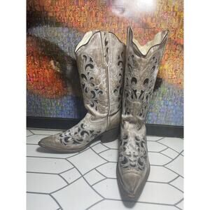 J.B. Dillon Boots Women's Size 9.5 B Gray Cutaway To Black Cowboy Leather